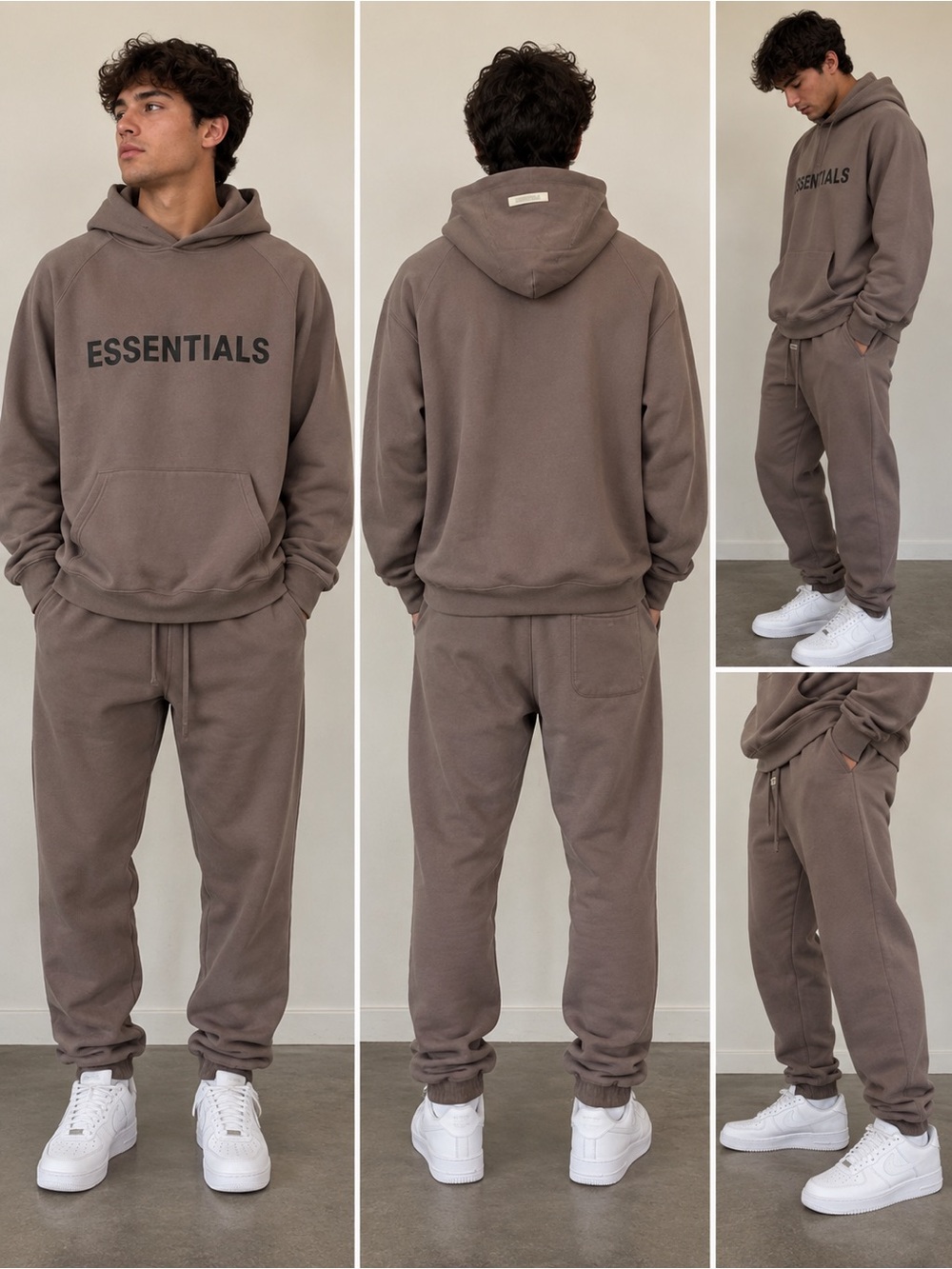 Fear of God Essentials Hoodie Sweatpants Set Taupe Brown Size L
